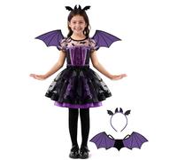 Spooktacular Creations Disfraz de murciélago morado con tutú para niña de Halloween, Conjunto de disfraz de vampiro y murciélago para niña pequeña con diadema de alas para disfraces de Halloween-M