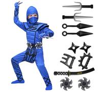 Spooktacular Creations Disfraz de Ninja azul con escamas de dragón, perfecto para fiestas de Halloween, fiestas temáticas de Ninja, disfraces de Halloween, fiesta de cumpleaños de Navidad