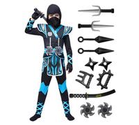 Spooktacular Creations Disfraz de ninja azul para niños, conjunto de ninja para niño, disfraz de Halloween para fiestas temáticas de niños pequeños, disfraz (talla pequeña, 5-7 años)