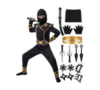Spooktacular Creations Disfraz de Ninja de Halloween, disfraz de Ninja para Niños, Disfraz de Halloween para Niños, Negro + Dorado, M (8-10 años)