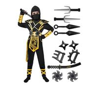 Spooktacular Creations Disfraz de ninja de Halloween para niños, mono de dragón ninja dorado negro, disfraz de Halloween para niños para fiestas de disfraces y juegos de rol (mediana, 8-10 años)