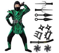 Spooktacular Creations Disfraz de ninja de Halloween verde y negro para niños y niñas, fiesta de disfraces de Halloween, juego de rol ninja, fiestas temáticas (mediano (8-10 años))