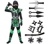 Spooktacular Creations Disfraz de ninja verde para niños, conjunto de traje de ninja para niños, disfraz de Halloween para fiestas temáticas infantiles, disfraz (M, 8-10 años)