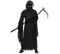 Spooktacular Creations Disfraz de parca oscura para hombre con capa de parca, máscara aterradora, gafas, cinturón y guantes para fiestas de cosplay de Halloween-L