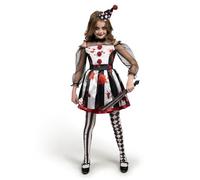 Spooktacular Creations Disfraz de payaso para niña, disfraz de payaso aterrador de Halloween, vestido de bufón sangriento blanco y negro para niña (extra grande (12-14 años))