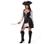 Spooktacular Creations Disfraz de pirata de Halloween para mujer, disfraz de pirata renacentista con sombrero y cinturón para fiestas temáticas de cosplay (grande)