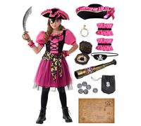 Spooktacular Creations - Disfraz de pirata para niñas, con vestido magenta. Perfecto para fiestas de Halloween y juegos de rol de princesa pirata. Tamaño para niños pequeños. (mediano (8-10 años))