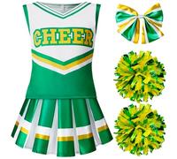 Spooktacular Creations Disfraz de porristas de para niñas, lindo atuendo de porristas, uniforme de alegría verde y blanco para el vestido de Halloween y el juego de roles-s