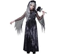 Spooktacular Creations Disfraz de princesa para niña, disfraz de Halloween aterrador para niñas, vestido negro con diadema para fiestas de rol de fantasmas de Halloween (talla mediana (8-10 años))
