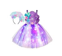 Spooktacular Creations Disfraz de sirena morado oscuro para niña, disfraz de sirena con tutú iluminado con diadema