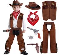 Spooktacular Creations Disfraz de sombrero de vaquero de Halloween para nios, disfraz occidental marrn, conjunto de traje de vaquero de lujo pa