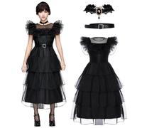 Spooktacular Creations Disfraz de Vestido de Fiesta Vintage Negro para Mujer con Vestido, cinturón y Collar para Disfraces de Halloween Mujer 2024, Fiestas de Disfraces-L