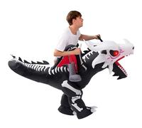 Spooktacular Creations Disfraz inflable para adulto, esqueleto de dragón con ojos de luz LED, disfraz inflable de lujo para montar en fiestas de disfraces de Halloween.