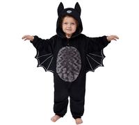 Spooktacular Creations Disfraz unisex de Halloween para bebé, mono con capucha y cola de murciélago negro, con cremallera y capucha para cosplay de Halloween (6-12 meses)