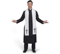 Spooktacular Creations Estola de bata de padre de sacerdote negro para hombre adulto, disfraz de sacerdote para fiesta de disfraces de Halloween, cosplay (grande)