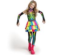 Spooktacular Creations Funky Punky Bones Colorido Esqueleto Deluxe Juego de Disfraz de Niña con Extensiones de Pelo para Fiestas de Disfraces de Halloween