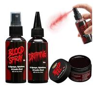 Spooktacular Creations Juego de 3 piezas de sangre falsa para Halloween, 60 ml, 60 ml de sangre que gotea, 30 ml de sangre de gel, realista y lavable, para disfraces de Halloween, cosplay, decoración