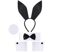 Spooktacular Creations - Juego de 5 piezas de disfraz de conejito sexy que incluye diadema de orejas de conejo, pajarita, cola de conejito y puños de brazo para Halloween, cosplay