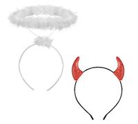 Spooktacular Creations Juego de diadema de halo de ángel y cuernos de diablo, diadema de cuernos de diablo rojo, accesorios de disfraz de diablo para mujeres y adultos, suministros de fiesta de