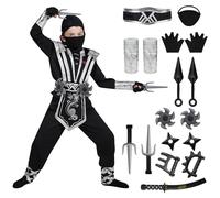 Spooktacular Creations Juego de disfraces de lujo Ninja plateado con accesorios de espuma Ninja juguetes para niños Traje de Kung Fu Ideas de Halloween (M 7-9)