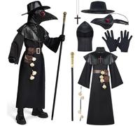 Spooktacular Creations Juego de disfraces de médico de la peste negra, 10 en 1, disfraz de Halloween, máscara de pico, traje de doctor de la peste para niños (XL)