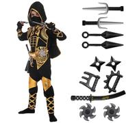 Spooktacular Creations Juego de disfraces Golden Ninja Deluxe con accesorios de espuma Ninja Juguetes para niños Traje de Kung Fu Ideas para Halloween