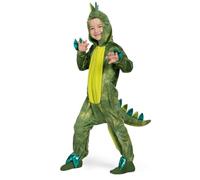 Spooktacular Creations Mono de dinosaurio brillante unisex, pijama para niños, mono con capucha de T-rex verde con cremallera, disfraz de Halloween, S (5-7 años)