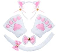 Spooktacular Creations ofrece un set de 5 accesorios para disfraz de gatito blanco: orejas, diadema, guantes de patas, pajarita y cola, para adultos y niños en Halloween y cosplay.