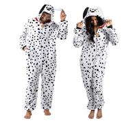 Spooktacular Creations Pijama dálmata unisex para adultos con cola de sombrero para fiesta de disfraces, juego de rol, disfraz de Halloween, talla S