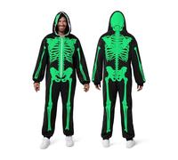 Spooktacular Creations Pijama de esqueleto para hombre adulto (brilla en la oscuridad), Negro, Large
