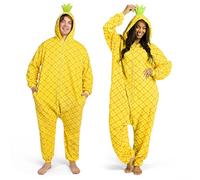 Spooktacular Creations Pijama de piña unisex para adultos, mono de felpa, vestido con capucha amarillo, disfraz de fiesta temática de Halloween-M