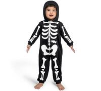 Spooktacular Creations Pijama unisex de esqueleto para bebés, mono de felpa con cremallera y capucha negra esqueleto Halloween Cosplay Costume Sleepwear 12-18 meses