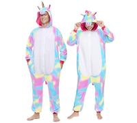 Spooktacular Creations Pijama Unisex para Adultos, Mono de Felpa de una Pieza, Disfraz de Animal de Unicornio Colorido Azul M