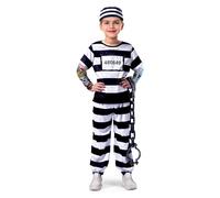 Spooktacular Creations Prisoner Jail Halloween Costume with Tattoo Sleeve and Toy Handcuffs for Kids (Large (10-12 yrs))