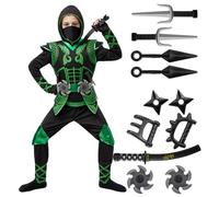 Spooktacular Creations Set de disfraz de Ninja verde de lujo con accesorios de espuma Ninja, juguetes para niños, traje de Kung Fu, ideas de Halloween (grande (10-12 años))