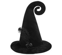 Spooktacular Creations Sombrero de bruja rizado negro con pluma, sombrero de mago de bruja para mujer, accesorio de disfraz de Halloween, juego de rol escolar, fiestas temáticas