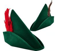 Spooktacular Creations Sombreros de Fieltro Robin Hood con Pluma Talla Única para Adulto Sombrero Alpino Disfraz de Fiesta, Sombrero Tirolés Verde Halloween Dress Up Party Favor (Verde,2 Pcs)