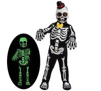 Spooktacular Creations Spooky Skelebones Deluxe Skeleton Kids Toddler Costume Set con efecto que brilla en la oscuridad en el cráneo para la fiesta de disfraces de Halloween