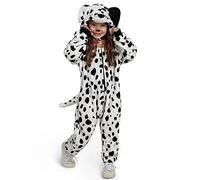 Spooktacular Creations Unisex Dalmatian Jumpsuit Pajama for Kids Zip-Up Puppy Hooded Jumpsuit Halloween Cosplay Costume Sleepwear Homewear, M