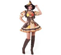 Spooktacular Creations Vestido de espantapájaros marrón para mujer con sombrero, conjunto de disfraz de cuello para adultos, disfraz de Halloween, fiesta, cosplay-M