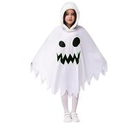 Spooktacular Creations Vestido de fantasma sonriente aterrador para niños con capucha, capa de Halloween para niñas y cosplay fantasma Pequeña (5-7 años)