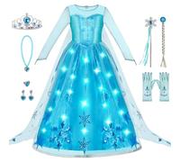 Spooktacular Creations Vestido de Princesa de Hielo Iluminado para Niñas, Conjunto de 8 Piezas con Capa y Luces LED, Perfecto para cumpleaños, cosplay y Halloween
