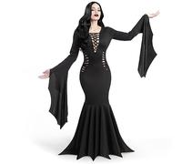 Spooktacular Creations Vestido gótico negro largo para mujer, disfraz vintage de bruja gótica negra para disfraz de Halloween para adultos-M