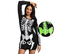 Spooktacular Creations Women Black Skeleton Glow in The Dark Dress Disfraz para Adultos Halloween Dress Up Party Cosplay-XL