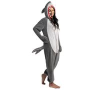 Spooktacular Creations Women Shark Pajama Plush Costume with Hat Tail for Dress Up Role Play Party Halloween Costume-M