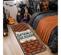 Spooky - Alfombra rectangular para pasillo, diseño de calabazas, huesos festivos, Halloween, naranja, pelo bajo, borde de esponja, para cocina, mesita de noche, entrada, pasillo, decoración de 2 x 5