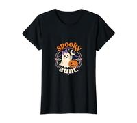 Spooky Aunt Cute Ghost Halloween Calabaza Murciélagos Telaraña Diversión Camiseta gráfica económica, Mujer, Negro, L