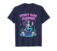 Spooky Babe Summer Gothic Mermaid Skeleton Crystal Ocean Camiseta