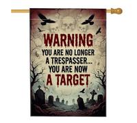 Spooky - Bandera de advertencia de cementerio de Halloween, 71 x 101 cm | Diseño gótico, bandera de césped, imágenes de calavera espeluznante, detalles de cuervo espeluznante