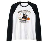 Spooky Biscuit Bakery Black Cat Hornear Humor Humor Estado de ánimo Camiseta Manga Raglan